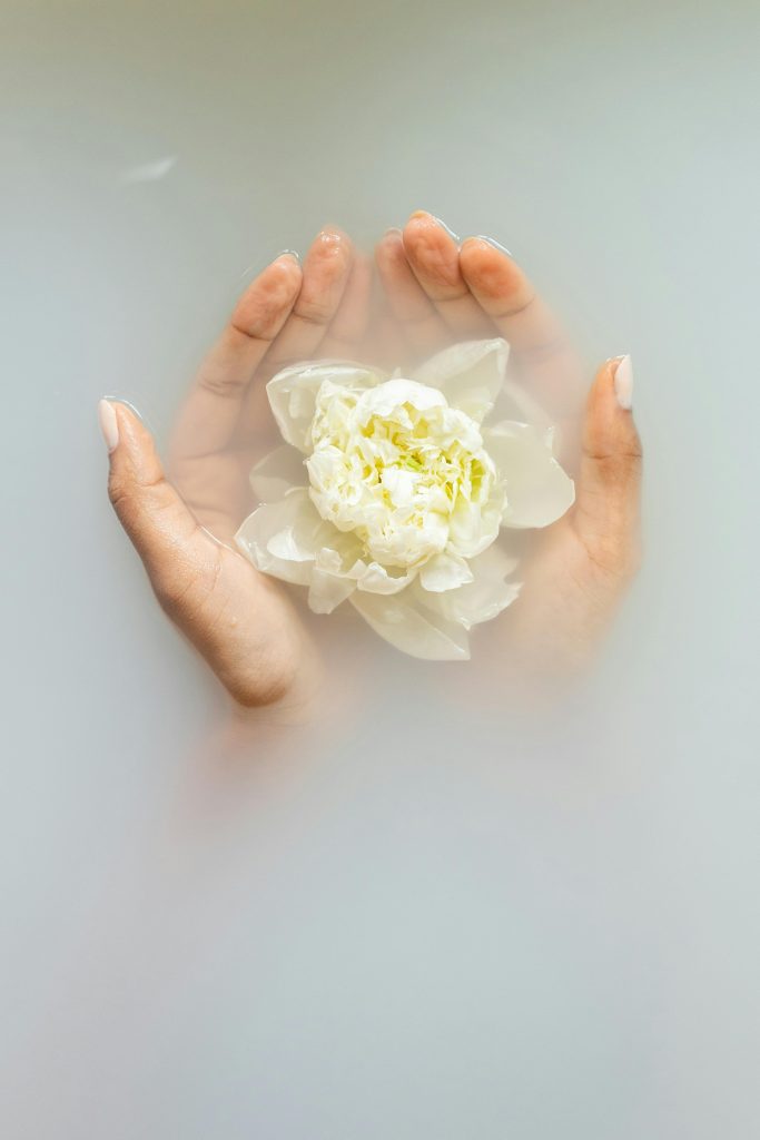 pexels-photo-6621182-6621182 Unrecognizable female with soft manicured hands holding white flower with delicate petals in hands during spa procedures